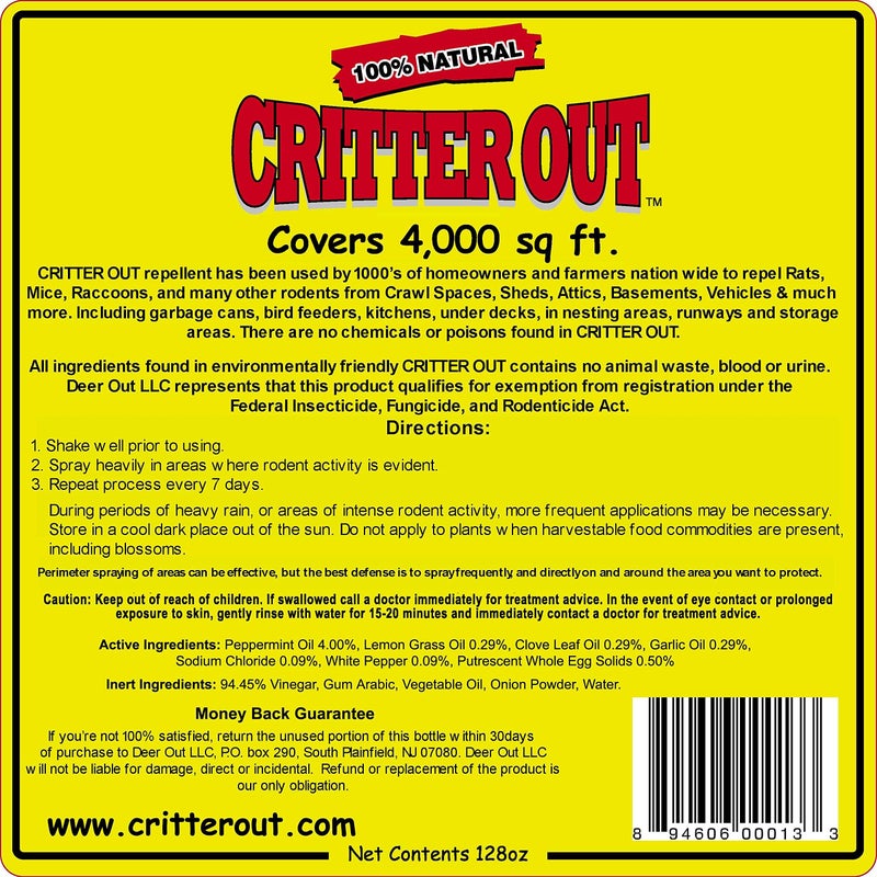 Deer Out Mouse & Rat Repellent: Peppermint Oil Rodent Repellent, Mouse, Rat & Rodent Repellent. Get Rid of Rats Protect Engine Wiring, Prevent Nesting, Stops Chewing: Critter Out 1 Gallon Ready to Use - Image 2
